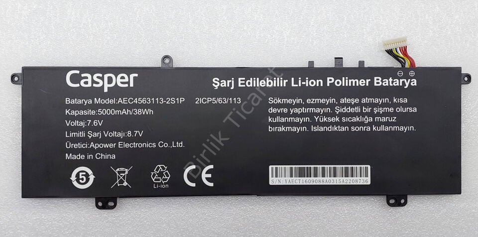 Casper F500 Batarya AEC4563113-2S1P 5000 mAH/38Wh ORJİNAL