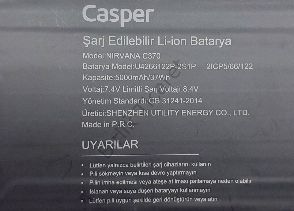 Casper C370 Batarya U4266122P-2S1P 5000 mAH/37Wh ORJİNAL