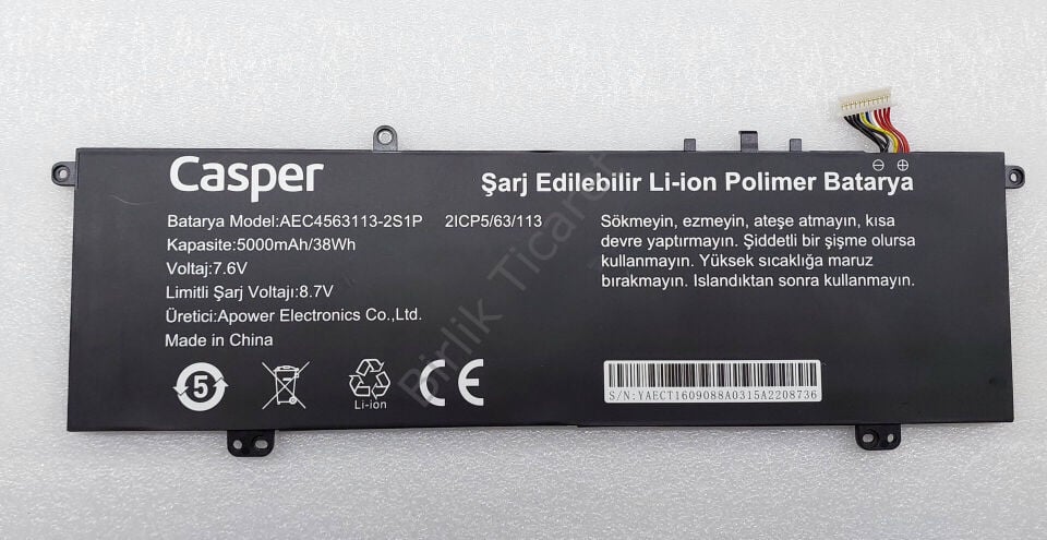 Casper X600 Batarya AEC4563113-2S1P 5000 mAH/38Wh ORJİNAL