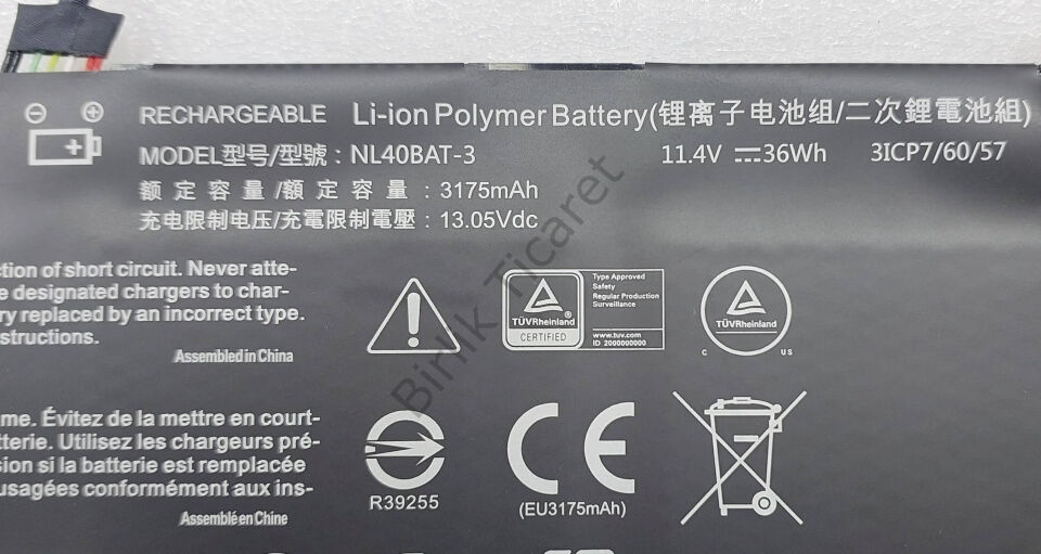 Casper X500 Batarya NL40BAT-3 3175mAH/13.05Vdc ORJİNAL