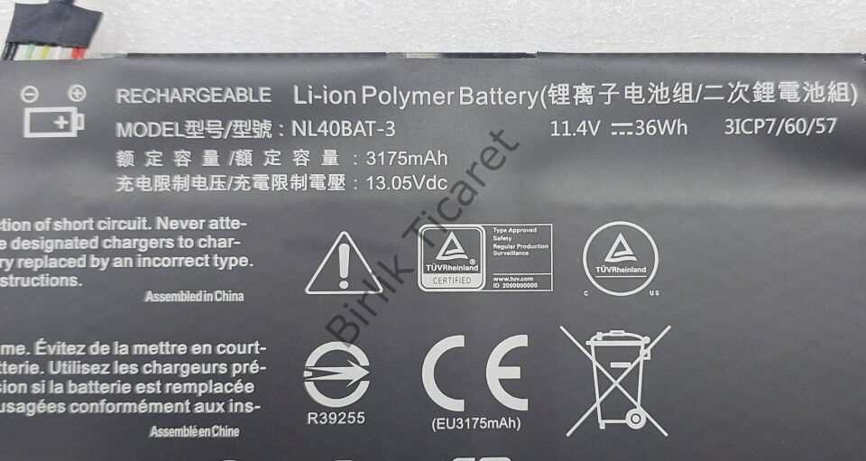 Casper X400 Batarya NL40BAT-3 3175mAH/13.05Vdc ORJİNAL